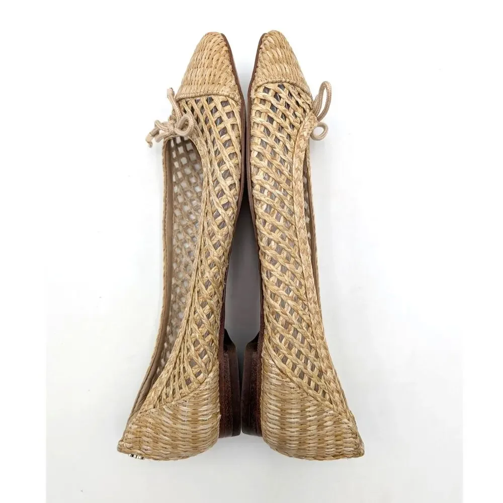 Sam Edelman May Ballet Flat Bow Detail Women's Woven Raffia Size US7.5M EU38